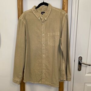 Zara Men's Tan Long Sleeve Button Down Shirt Large 100% Cotton Preppy Casual